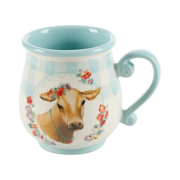 Pioneer Woman Novelty Gingham Latte Coffee Mugs 4pc Country Stoneware 16 oz Gift - Picture 6 of 6